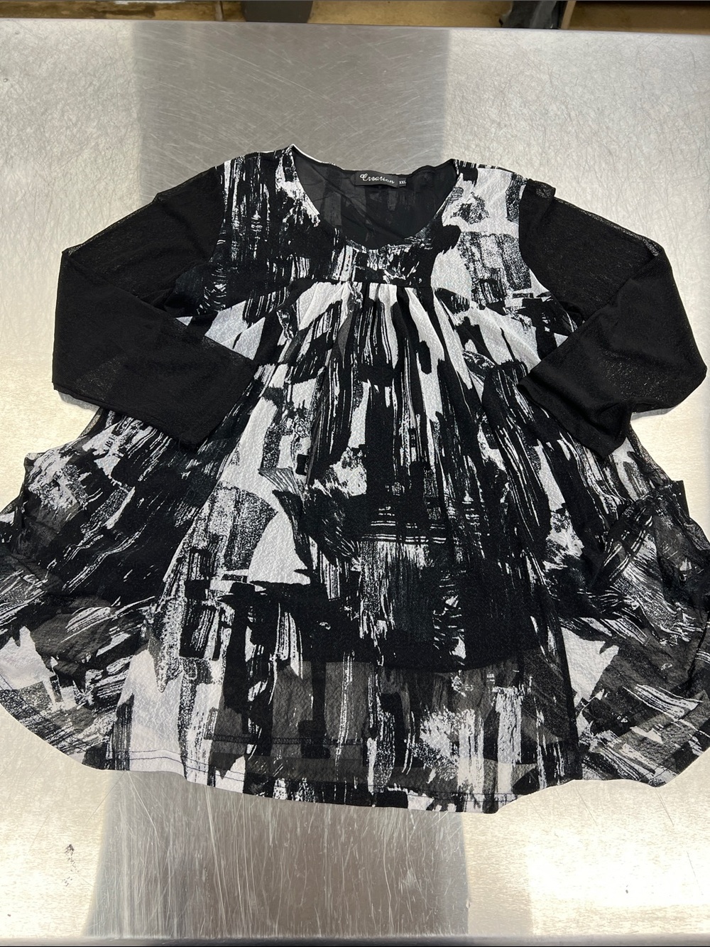 Creation Black & White Printed Peasant Blouse Women’s XXL